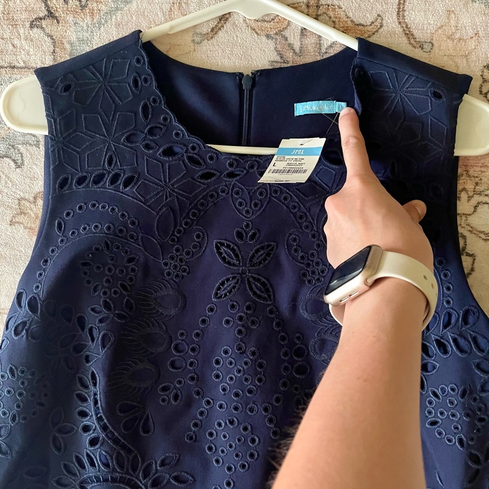 Sleeveless Navy Eyelet Dress - Picture 3 of 3